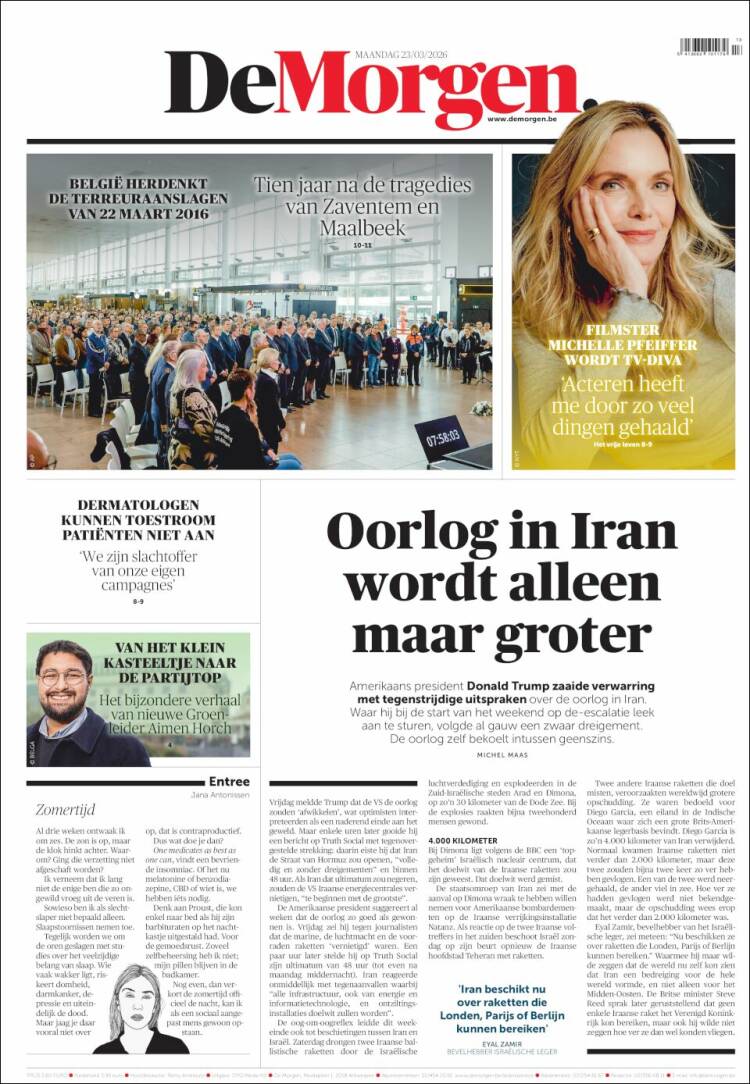Portada de De Morgen (B&eacute;lgica)