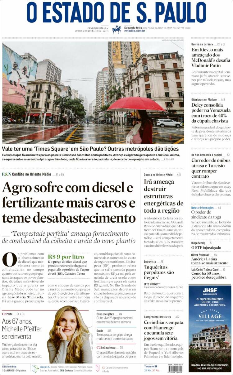 Portada de O Estado de São Paulo (Brasil)
