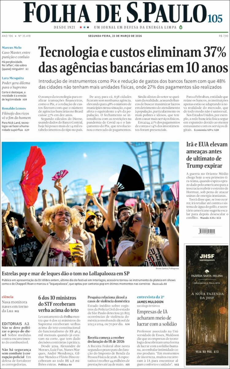 Portada de Folha de São Paulo (Brasil)