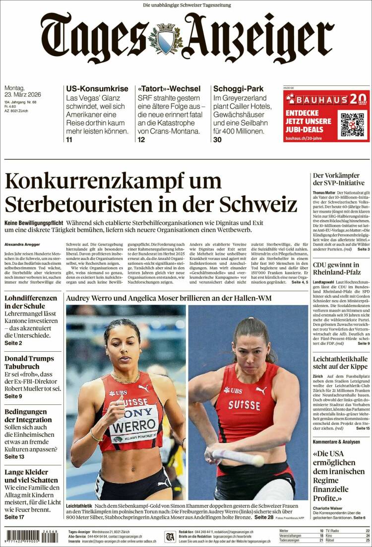 Portada de Tages-Anzeiger (Suiza)