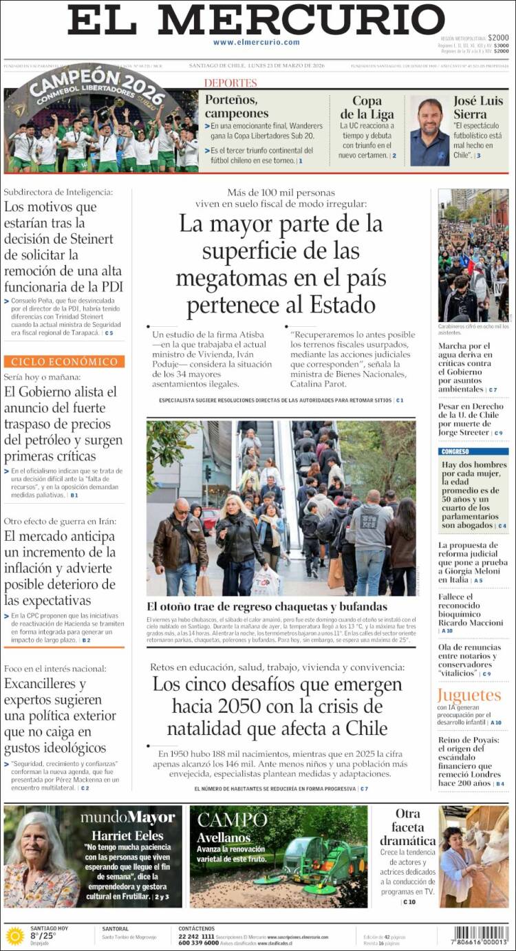 Portada de El Mercurio (Chile)