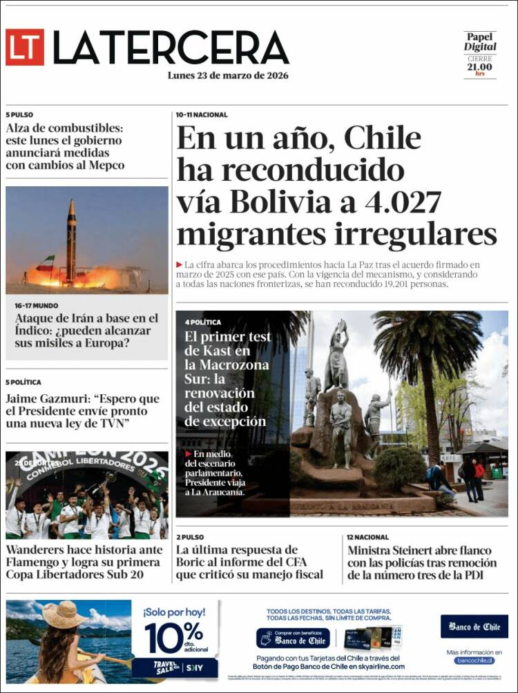 Portada de La Tercera (Chile)