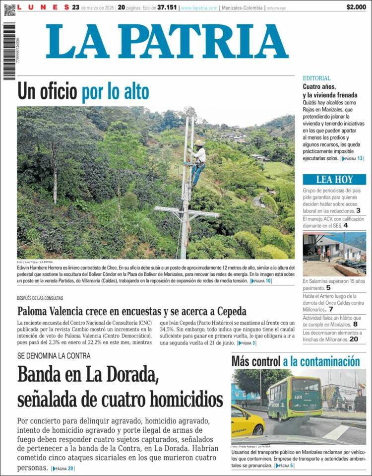 Portada de La Patria (Colombia)