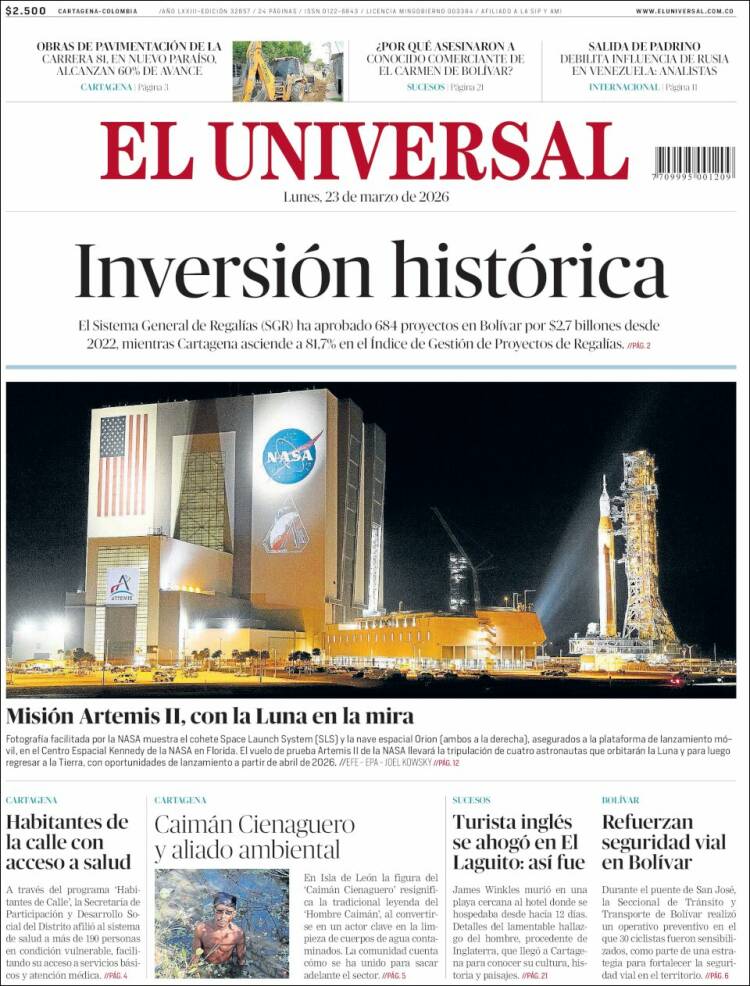 Portada de El Universal (Colombia)