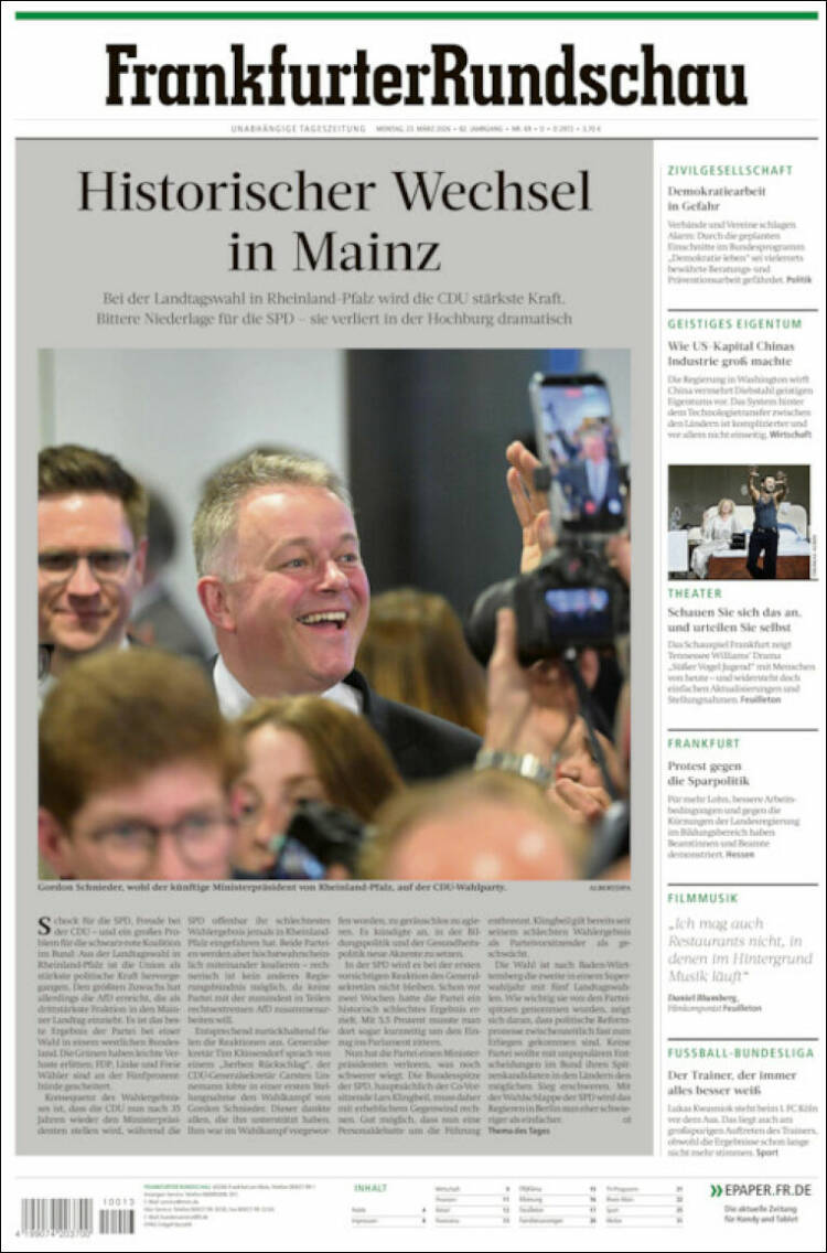 Portada de Frankfurter Rundschau (Alemania)