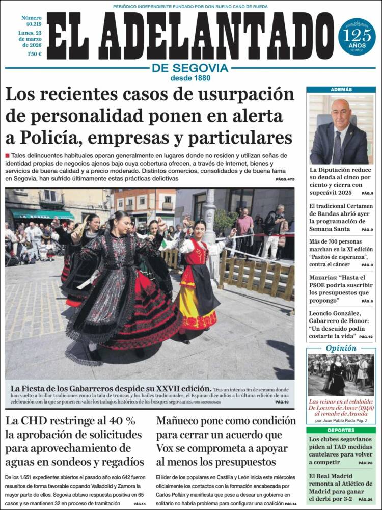 Portada de El Adelantado de Segovia (Espa&ntilde;a)
