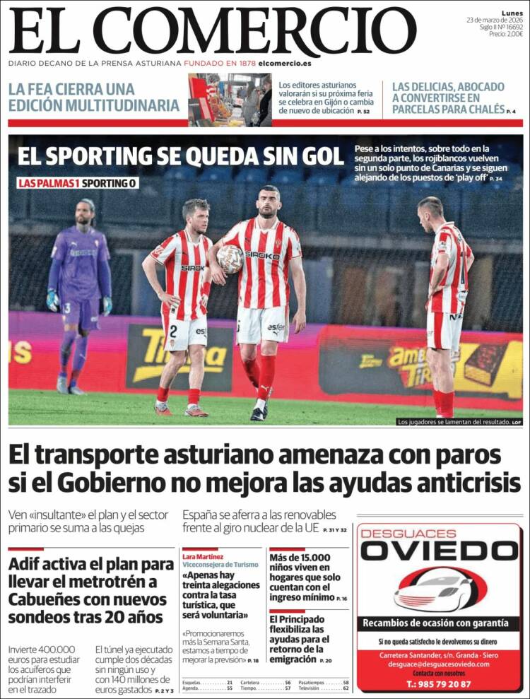 Portada de El Comercio - Gijón (Espa&ntilde;a)