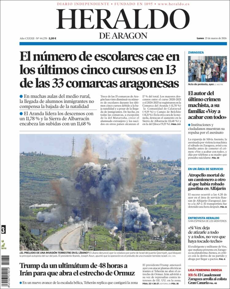 Portada de Heraldo de Aragón (Espa&ntilde;a)