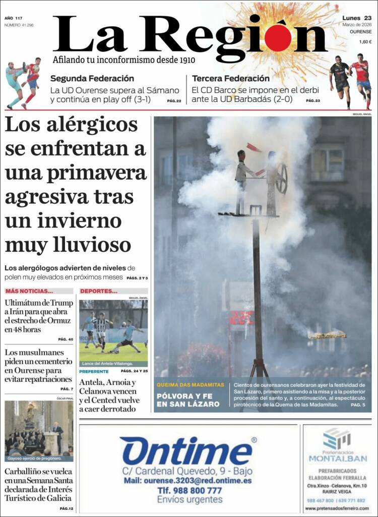 Portada de La Región de Ourense (Espa&ntilde;a)