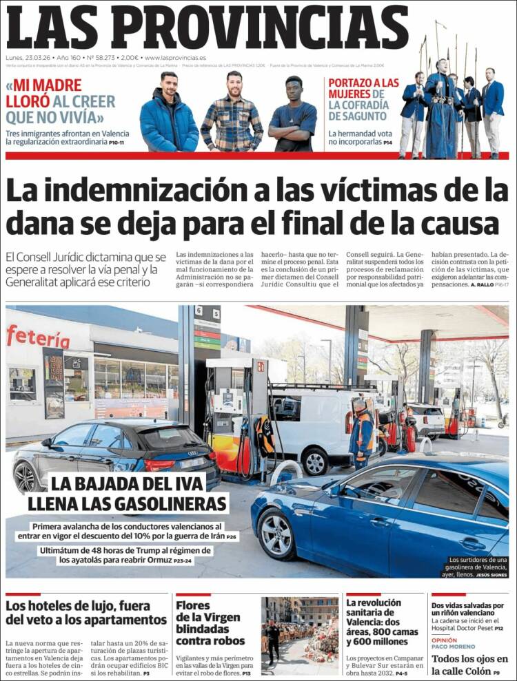 Portada de Las Provincias (Espa&ntilde;a)