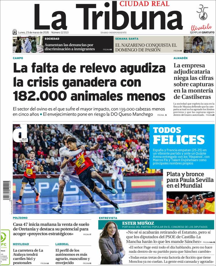 Portada de La Tribuna de Ciudad Real (Espa&ntilde;a)