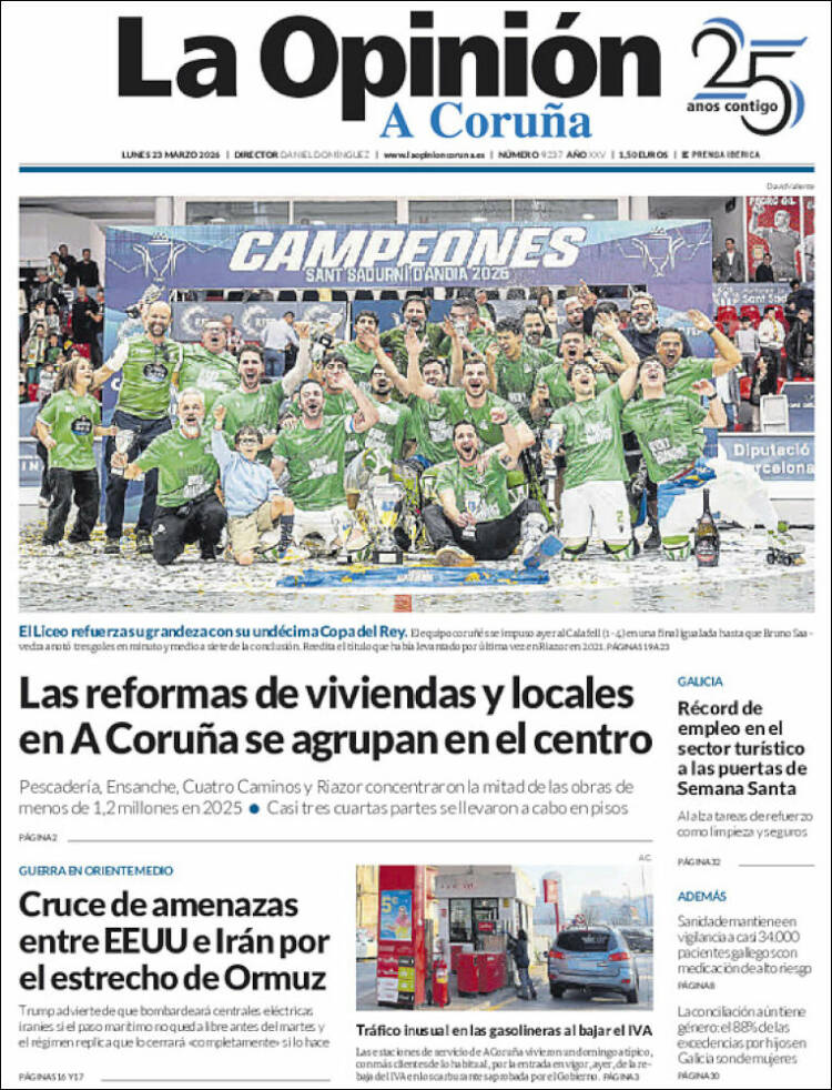 Portada de La Opinión de A Coruña (Espa&ntilde;a)