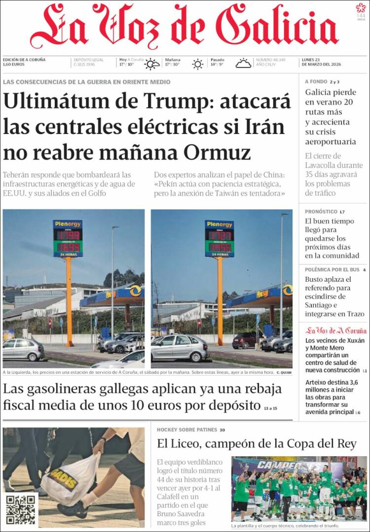 Portada de La Voz de Galicia (Espa&ntilde;a)