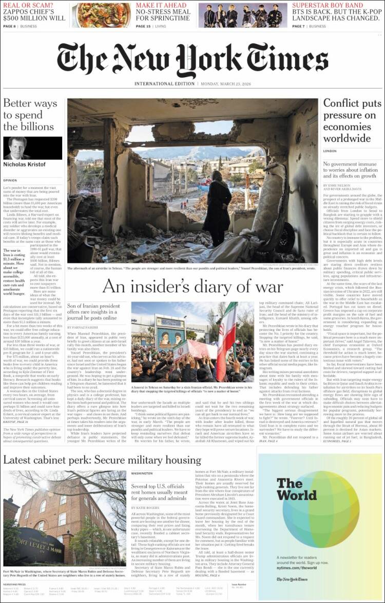 Portada de International New York Times (Europa)