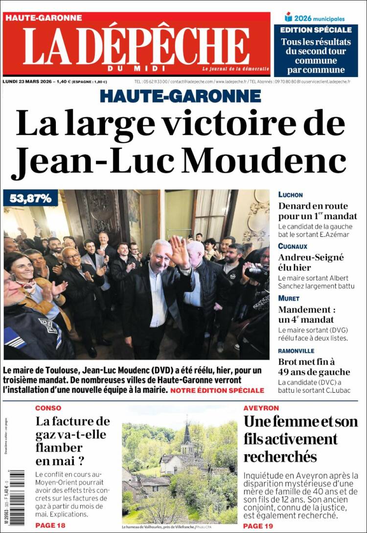 Portada de La Dépêche du Midi (Francia)