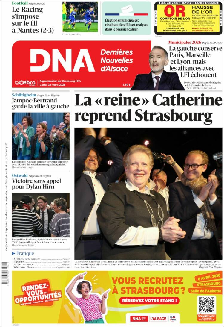Portada de Les Dernières Nouvelles d'Alsace (Francia)