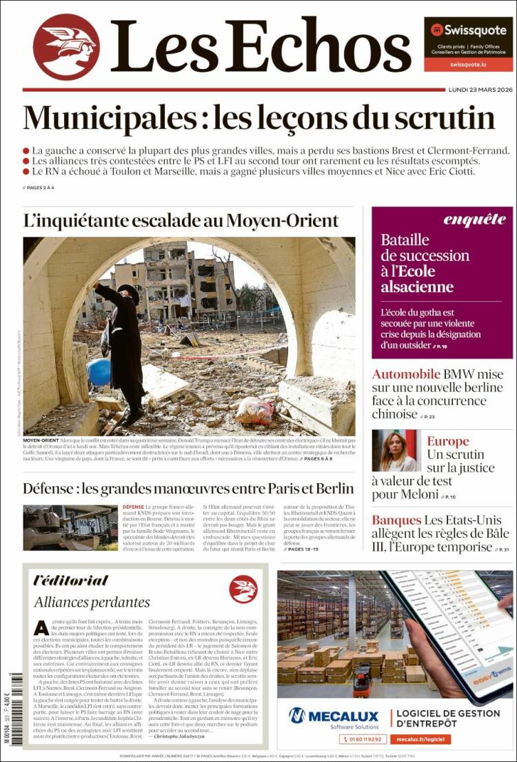 Portada de Les Echos (Francia)