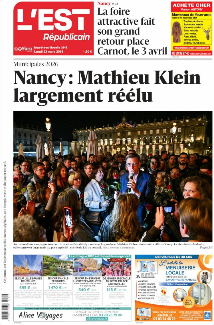 Portada de L'Est Republicain (Francia)