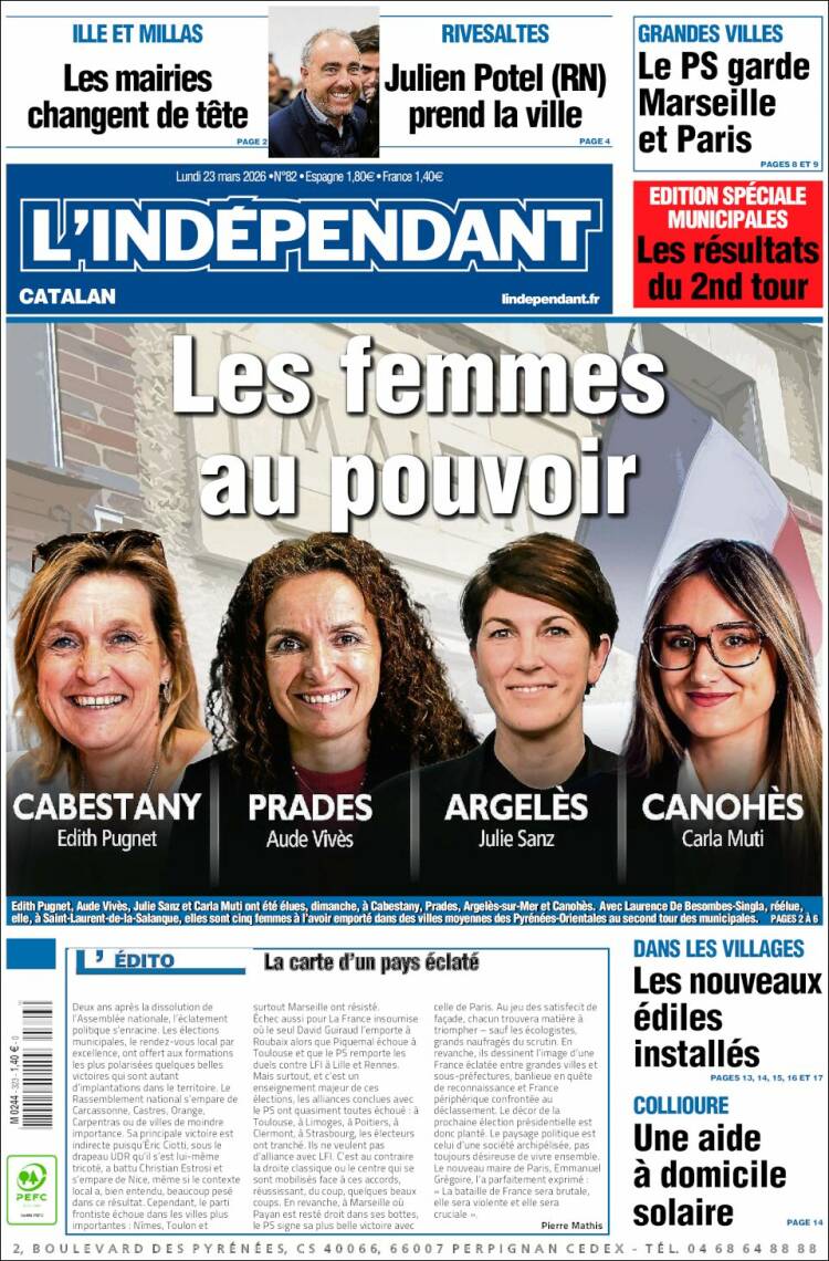 Portada de Le Indépendant (Francia)