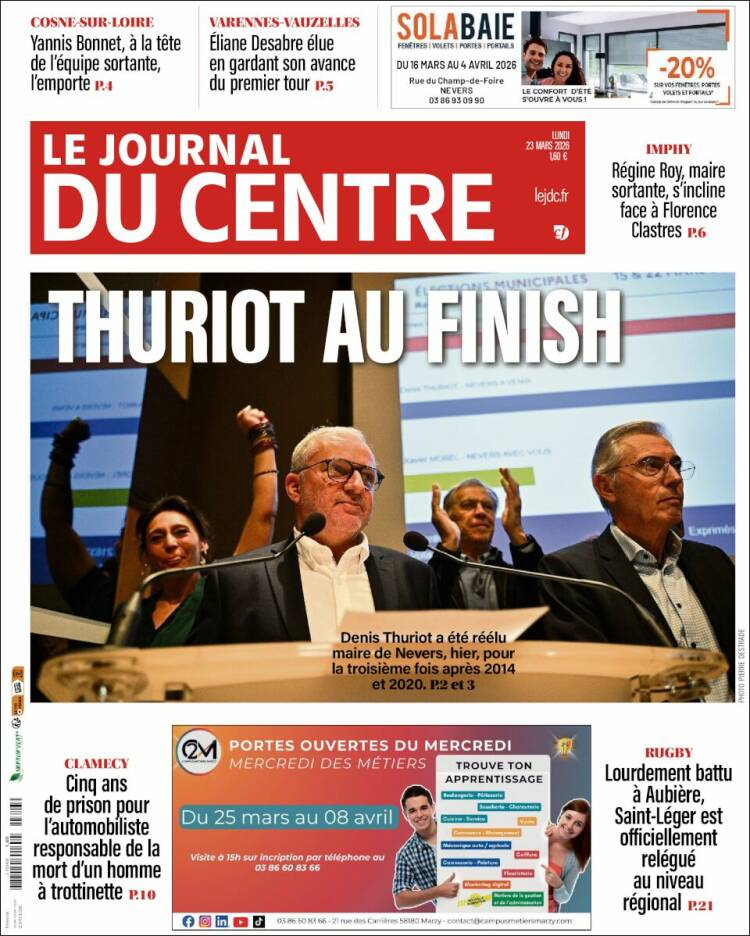 Portada de Le Journal du Centre (Francia)