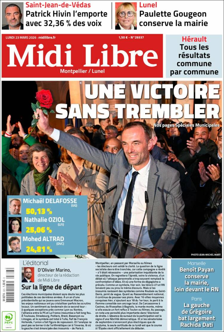 Portada de Midi Libre (Francia)
