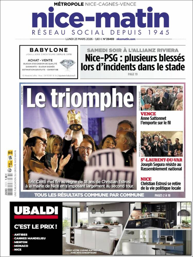 Portada de Nice-Matin (Francia)
