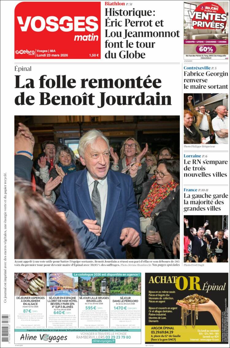 Portada de Vosges Matin (Francia)