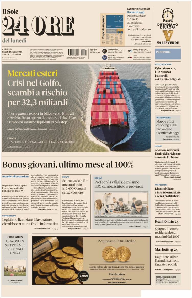 Portada de Il Sole 24 ORE (Italia)