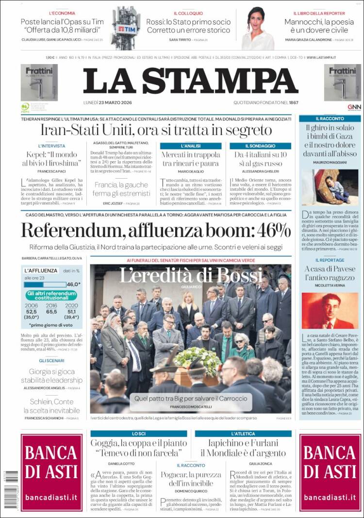 Portada de La Stampa (Italia)