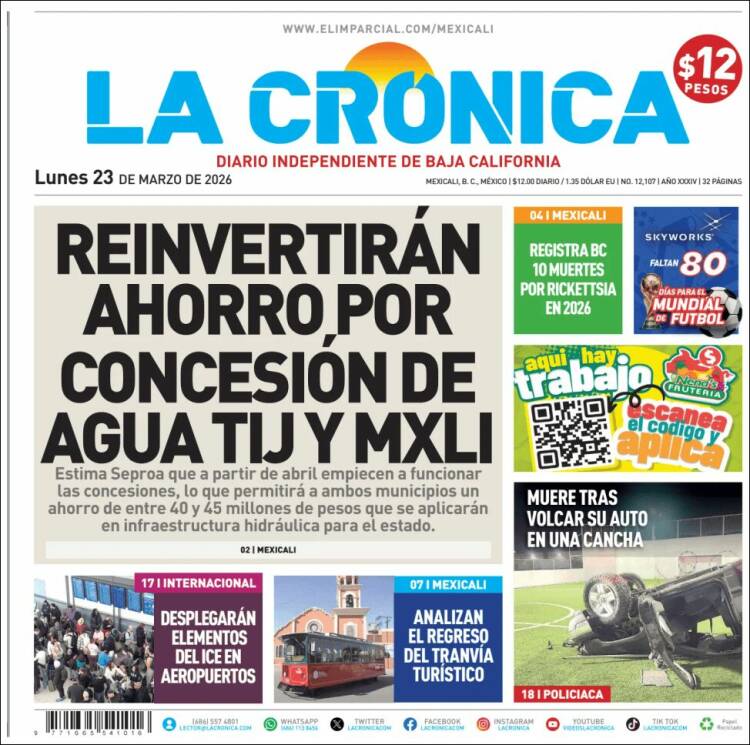 Portada de La Crónica de Baja California (M&eacute;xico)