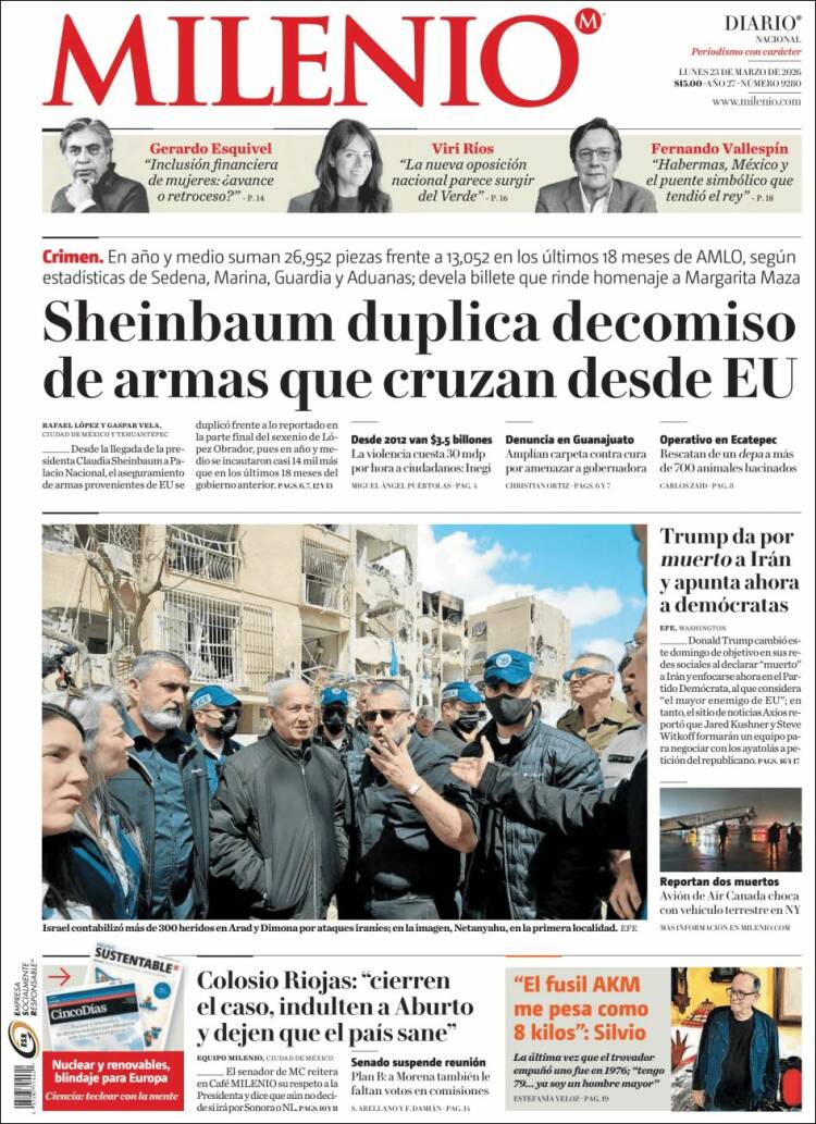 Portada de Milenio (M&eacute;xico)