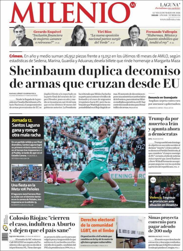 Portada de Milenio - Laguna (M&eacute;xico)