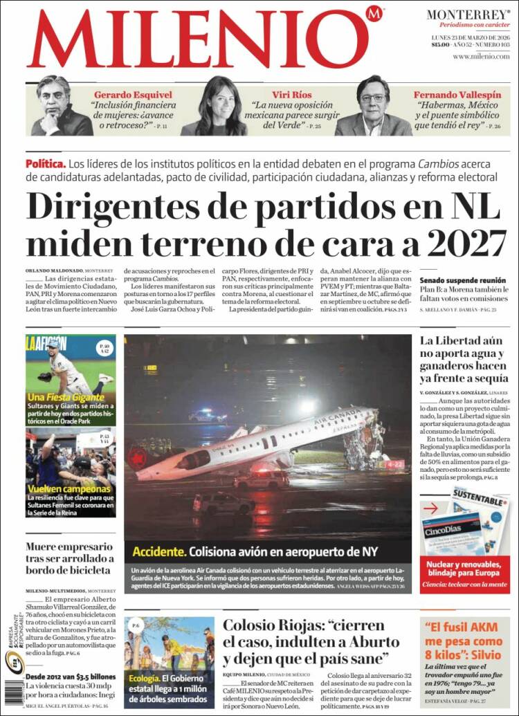 Portada de Milenio de Monterrey (M&eacute;xico)