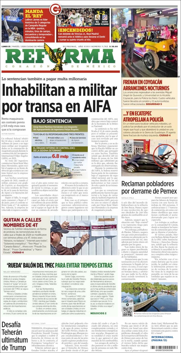 Portada de Reforma (M&eacute;xico)