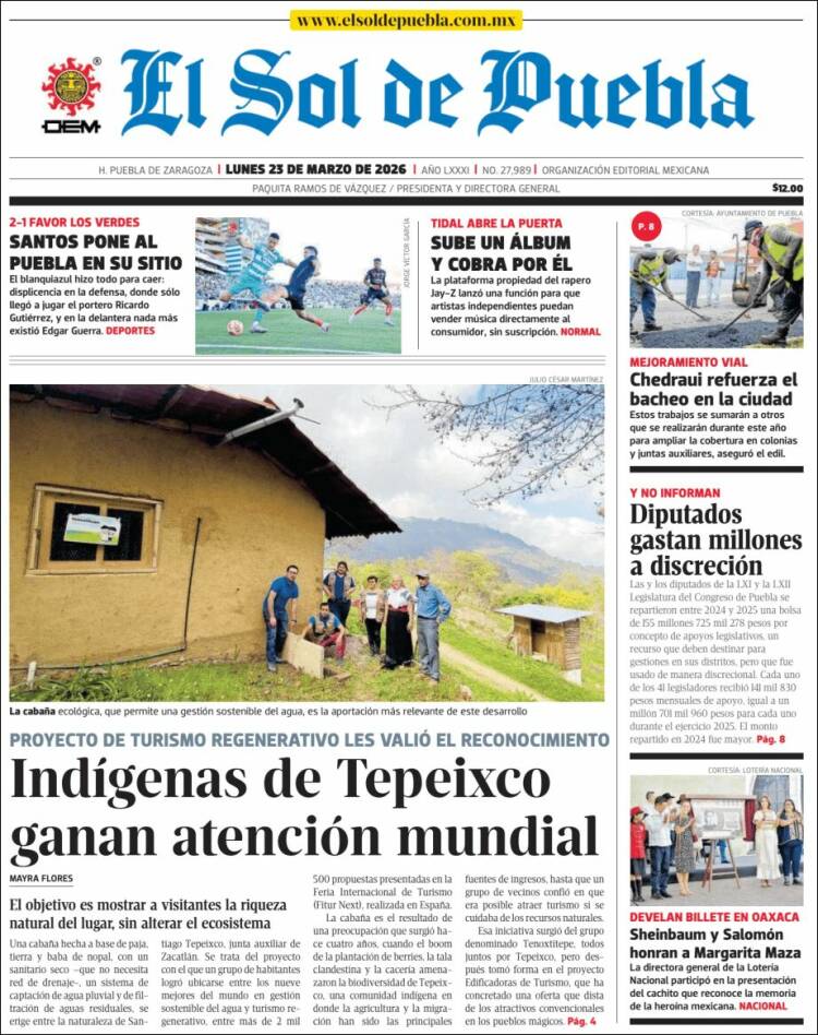 Portada de El Sol de Puebla (M&eacute;xico)