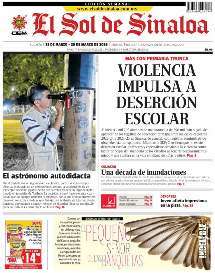 Portada de El Sol de Sinaloa (M&eacute;xico)