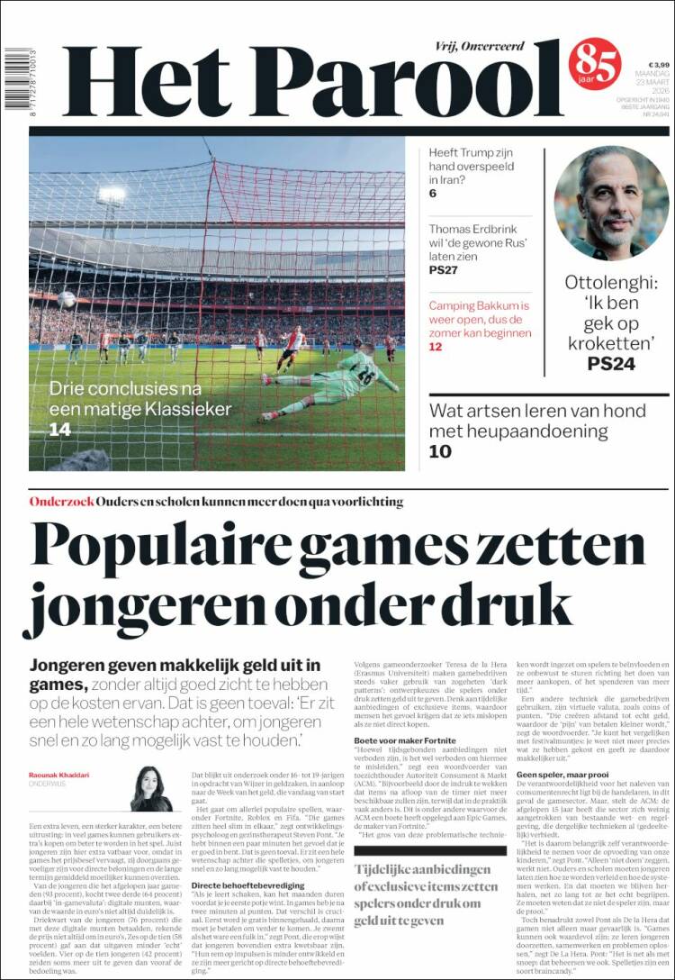 Portada de Het Parool (Pa&iacute;ses Bajos)