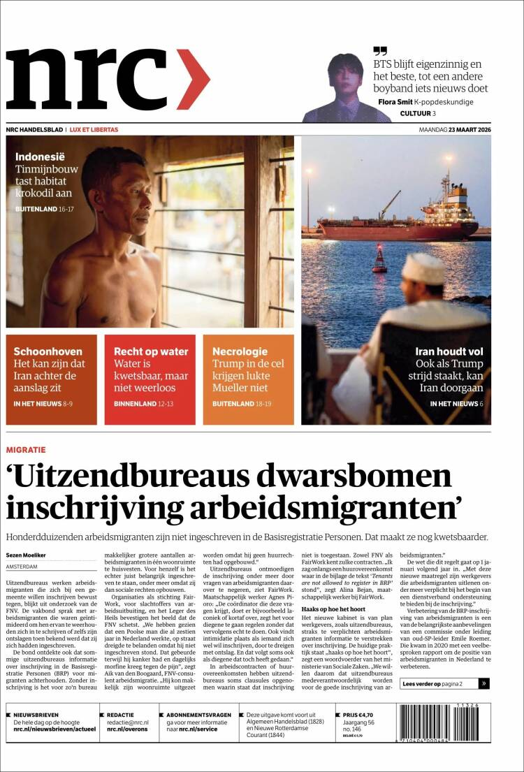 Portada de NRC Handelsblad (Pa&iacute;ses Bajos)