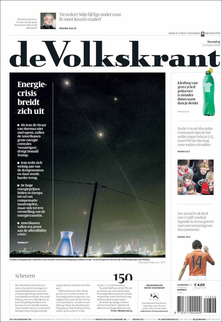 Portada de De Volkskrant (Pa&iacute;ses Bajos)