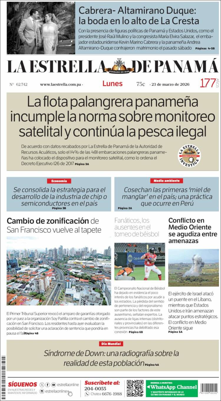 Portada de La Estrella de Panamá (Panam&aacute;)