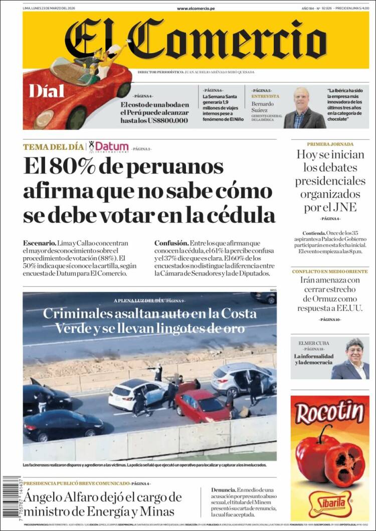 Portada de El Comercio (Per&uacute;)