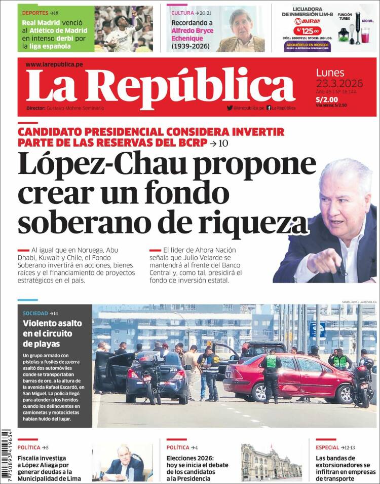 Portada de La Republica (Per&uacute;)