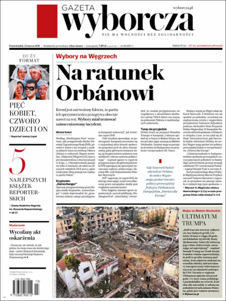 Portada de Gazeta Wyborcza (Polonia)