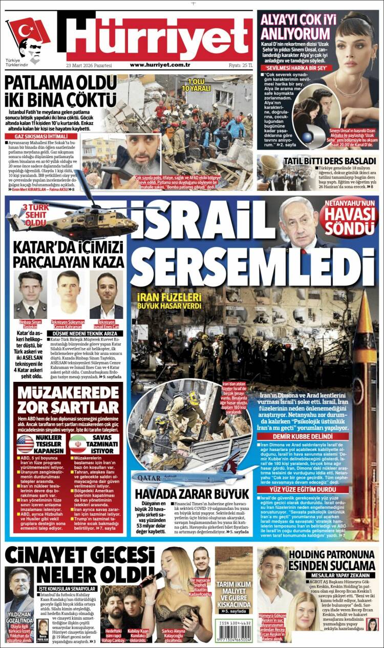 Portada de Hürriyet (Turqu&iacute;a)