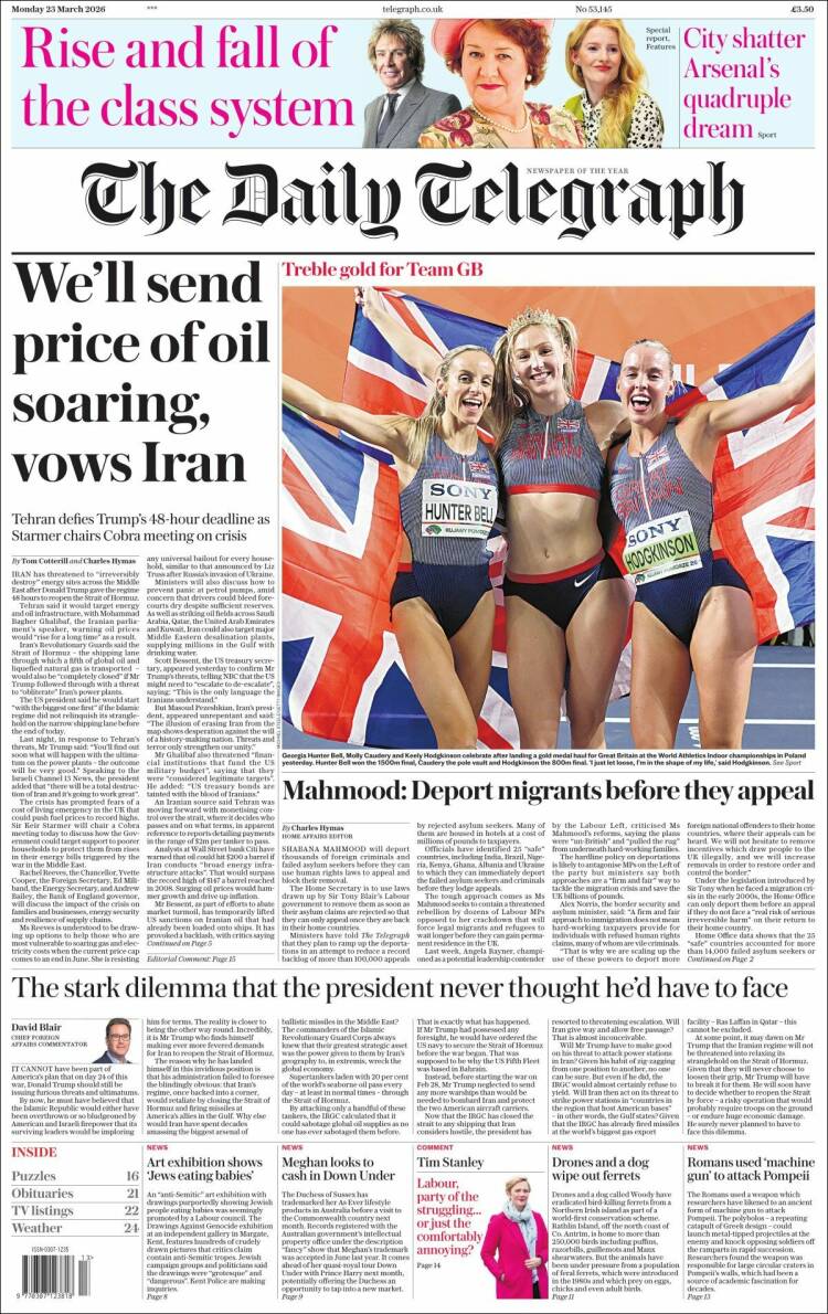 Portada de Daily Telegraph (Reino Unido)