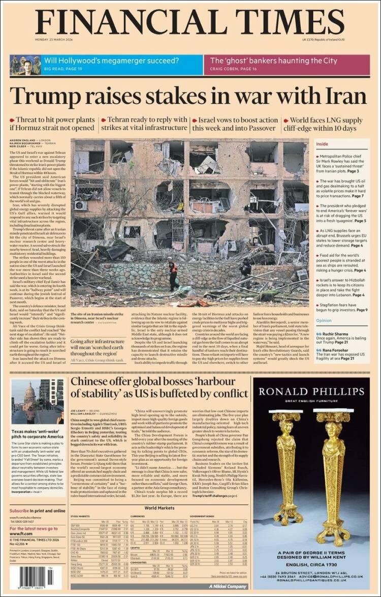 Portada de Financial Times (Reino Unido)