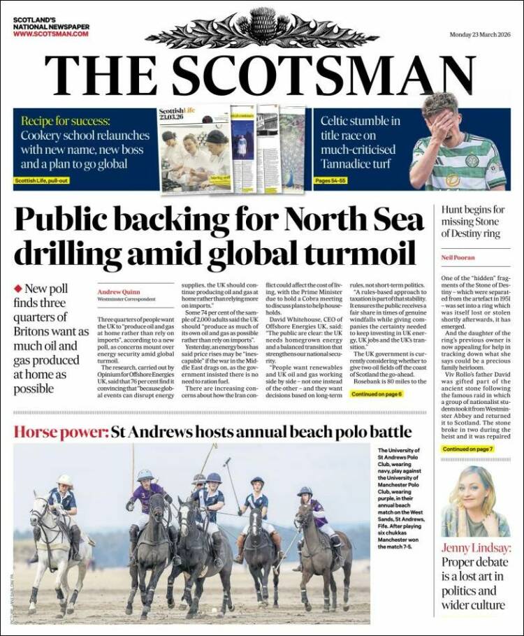 Portada de The Scotsman (Reino Unido)