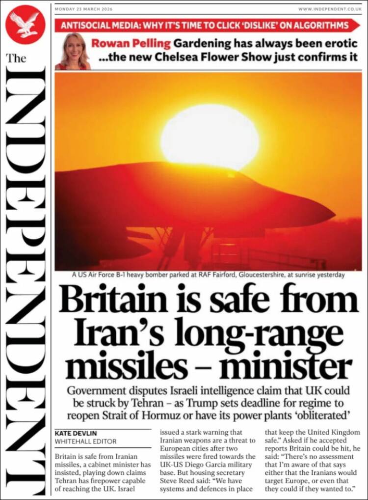 Portada de The Independent (Reino Unido)