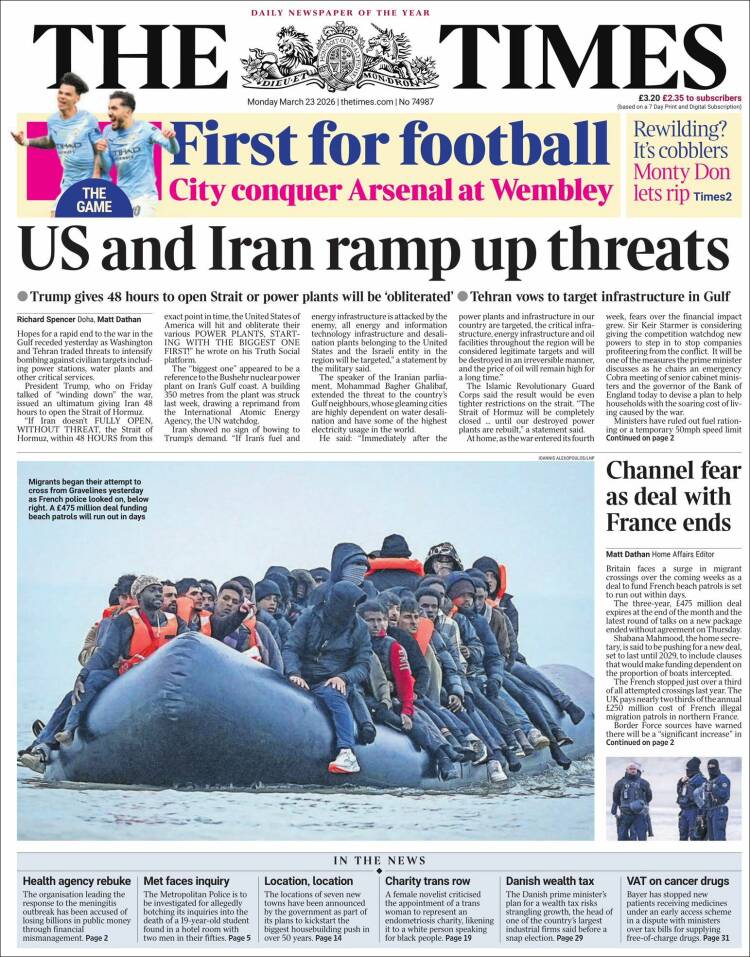 Portada de The Times (Reino Unido)