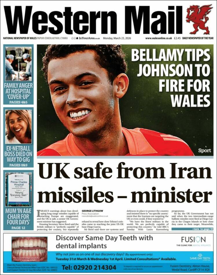 Portada de Western Mail (Reino Unido)